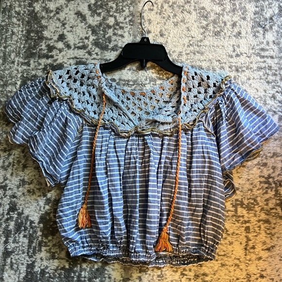 Free People Allora Blue Crop Stripe Top size XS - Picture 6 of 12